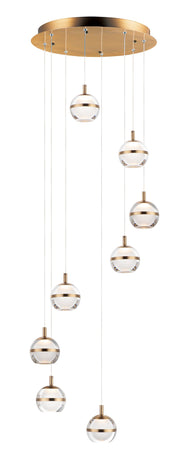 Swank 8-Light LED Pendant in Natural Aged Brass