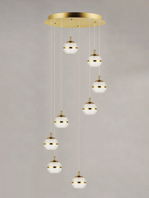 Swank 8-Light LED Pendant in Natural Aged Brass