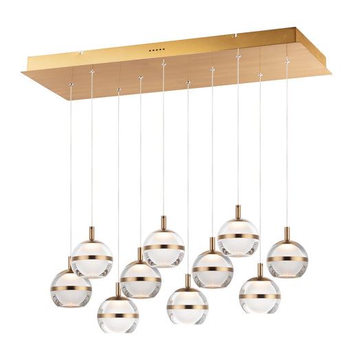 Swank 10-Light LED Linear Pendant in Natural Aged Brass