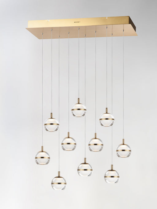 Swank 10-Light LED Linear Pendant in Natural Aged Brass