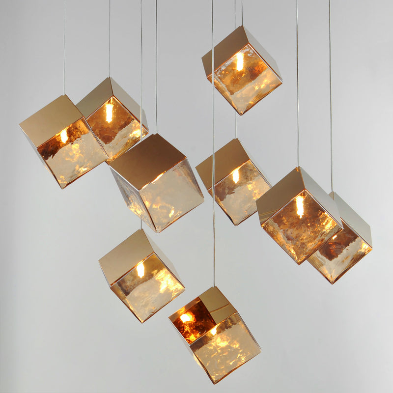 Ice Cube 9-Light LED Pendant in French Gold