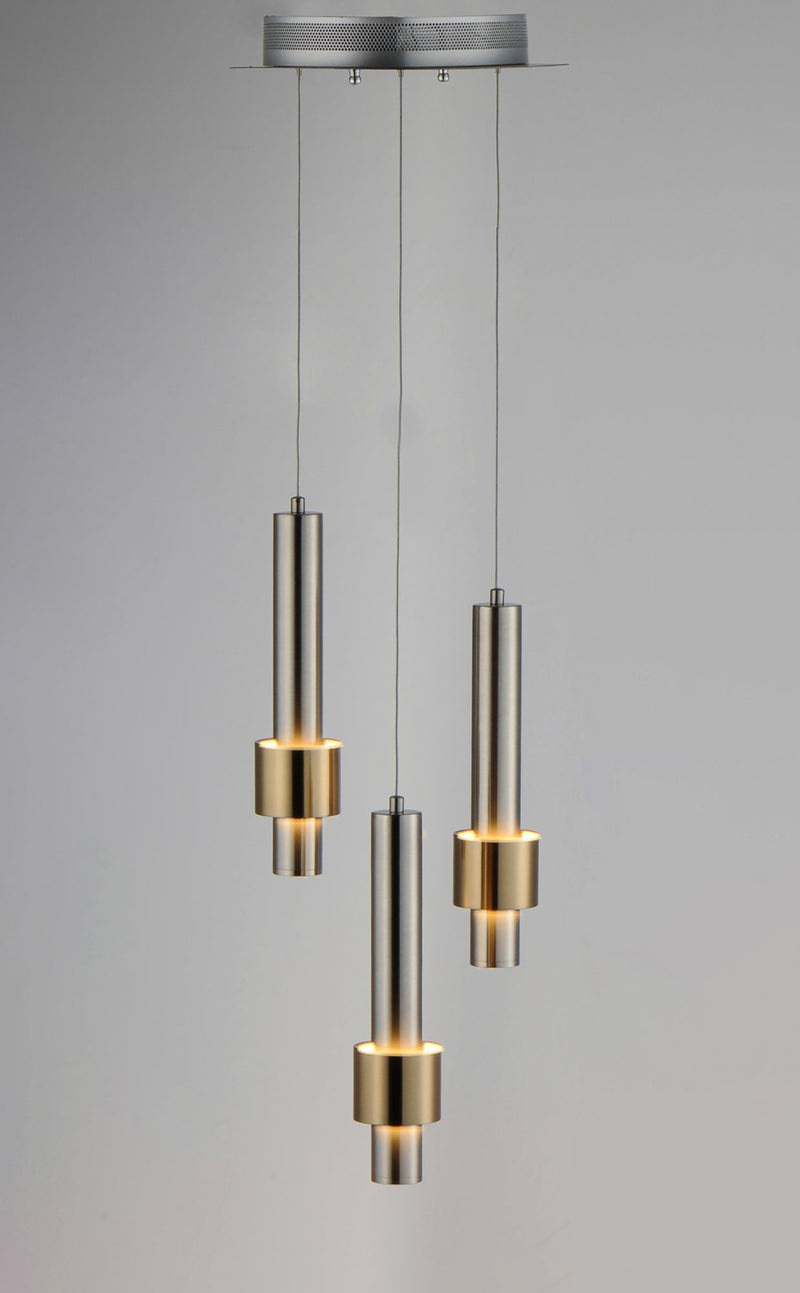 Reveal 3-Light LED Pendant in Satin Nickel / Satin Brass