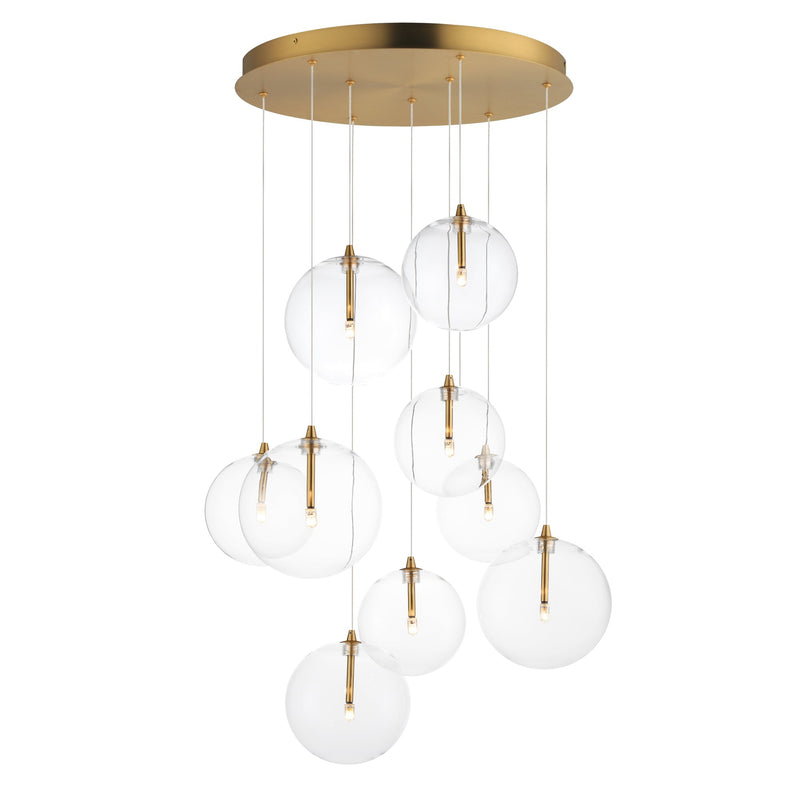 Global 9-Light LED Pendant in Natural Aged Brass