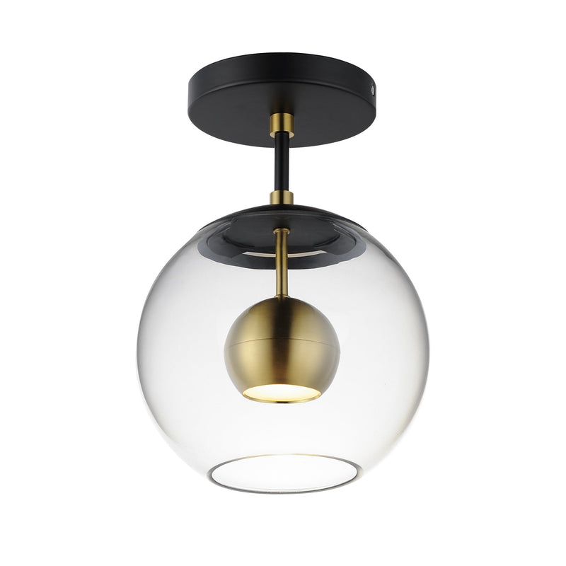 Nucleus LED Semi-Flush Mount in Black / Natural Aged Brass