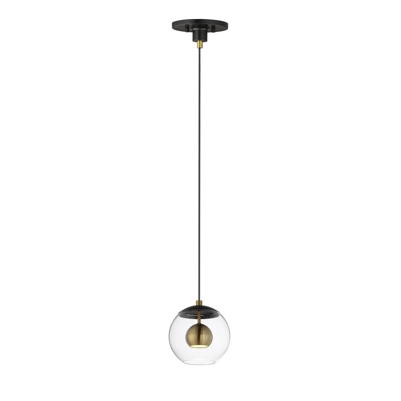 Nucleus 7" LED Pendant in Black / Natural Aged Brass