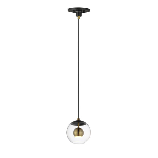 Nucleus 7" LED Pendant in Black / Natural Aged Brass