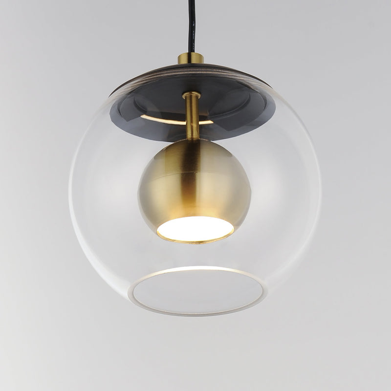 Nucleus 7" LED Pendant in Black / Natural Aged Brass