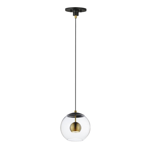 Nucleus 9" LED Pendant in Black / Natural Aged Brass