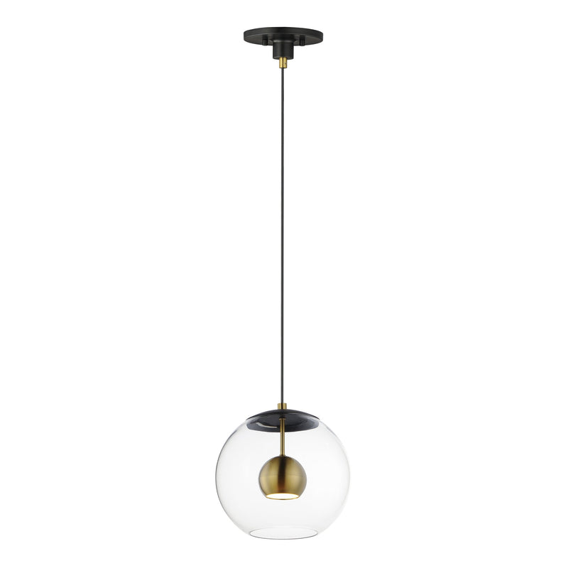 Nucleus 11" LED Pendant in Black / Natural Aged Brass