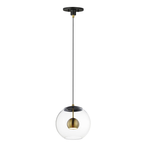 Nucleus 11" LED Pendant in Black / Natural Aged Brass