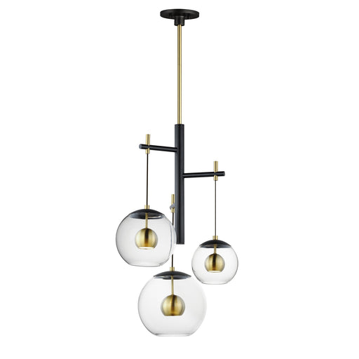 Nucleus 3-Light LED Pendant in Black / Natural Aged Brass