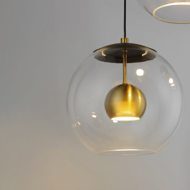 Nucleus 3-Light LED Pendant in Black / Natural Aged Brass