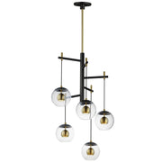 Nucleus 5-Light LED Pendant in Black / Natural Aged Brass