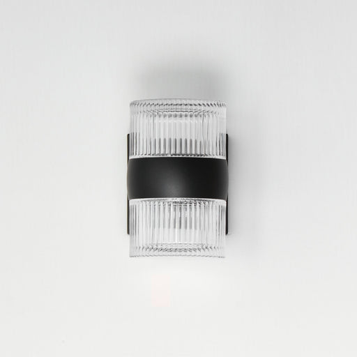 Modular 2-Light LED Outdoor Wall Sconce with Ribbed Glass in Black