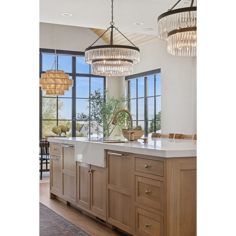 Emory 9 Light 32" Chandelier in Black Forged in a room setting