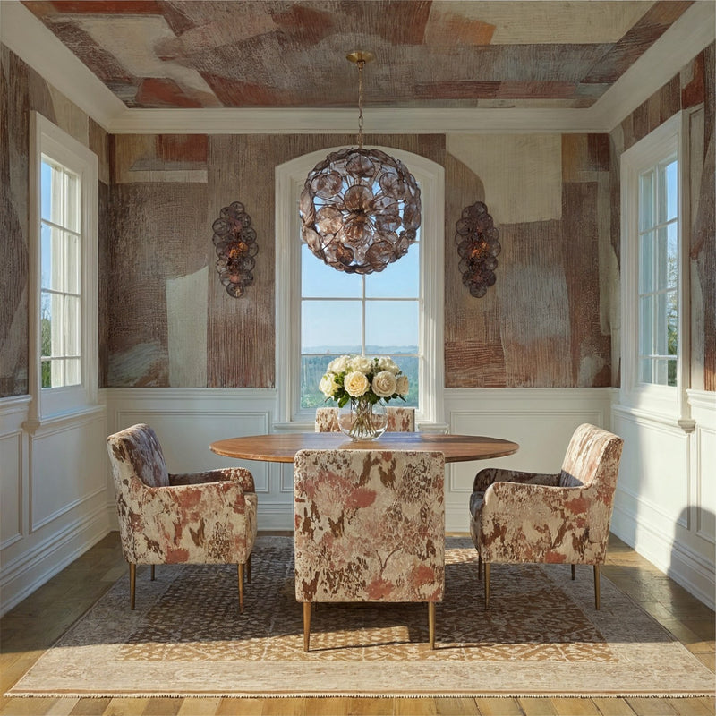 Esme 6 Light 18.25" Chandelier in Aged Brass in a room setting