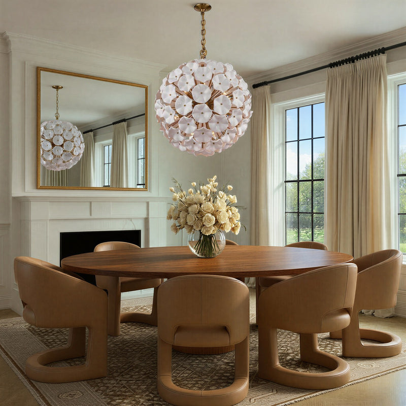 Esme 12 Light 28" Chandelier in Aged Brass in a room setting