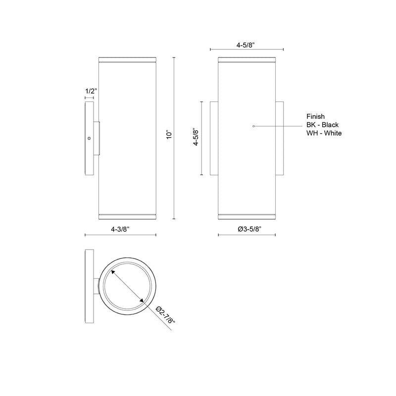 Nordic 10" Outdoor Up/Down Wall Light, 3" Diameter in White
