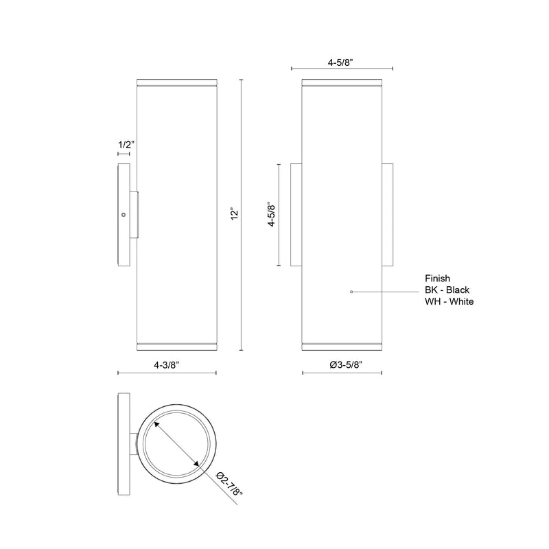 Nordic 12" Outdoor Up/Down Wall Light, 3" Diameter in White