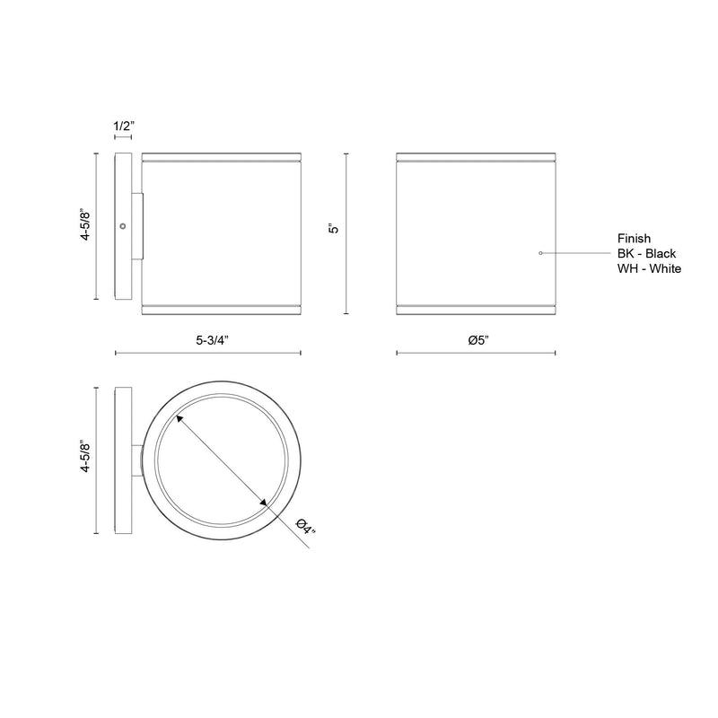 Nordic 5" Outdoor Wall Light, 5" Diameter in White