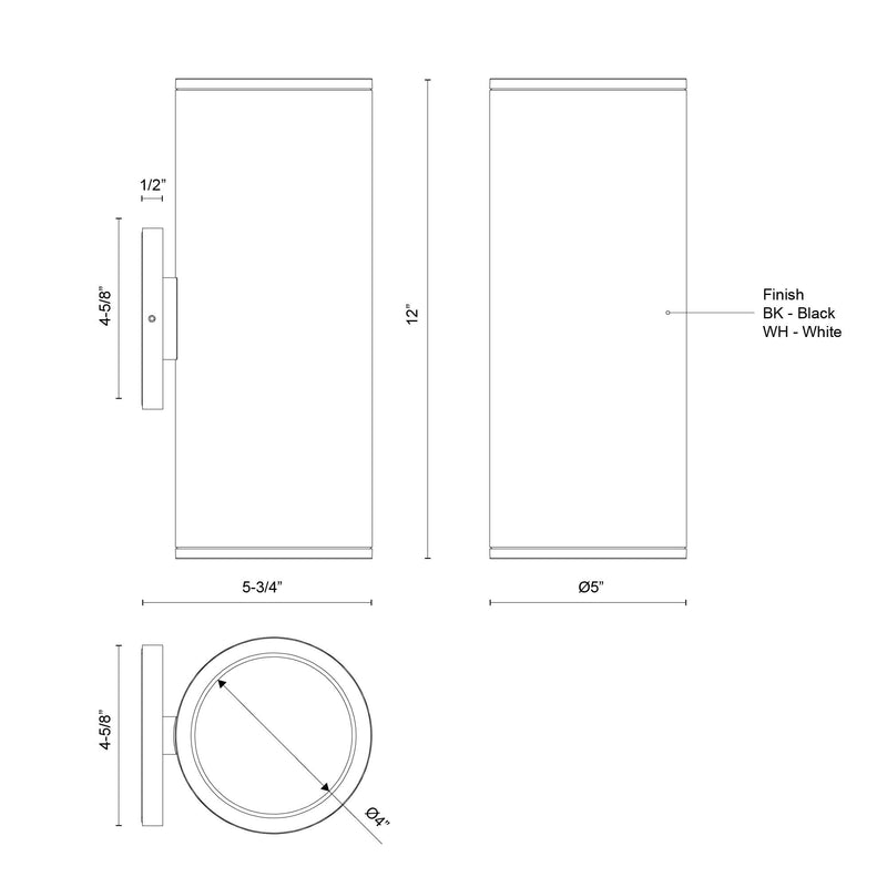 Nordic 12" Outdoor Up/Down Wall Light, 5" Diameter in White