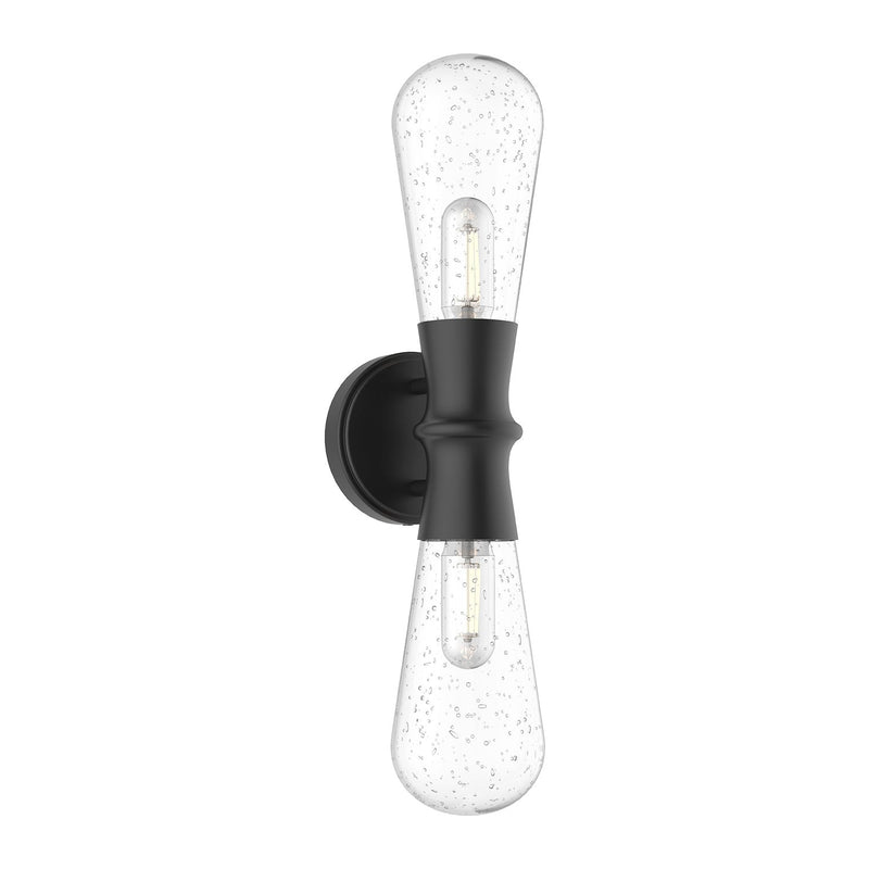 Marcel 5" 2-Light Outdoor Wall Light in Clear Bubble Glass/Textured Black