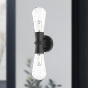 Marcel 5" 2-Light Outdoor Wall Light in Clear Bubble Glass/Textured Black