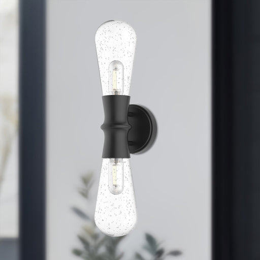 Marcel 5" 2-Light Outdoor Wall Light in Clear Bubble Glass/Textured Black