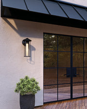 Tenko 12" Outdoor Wall Light in Black/Glossy Opal Glass