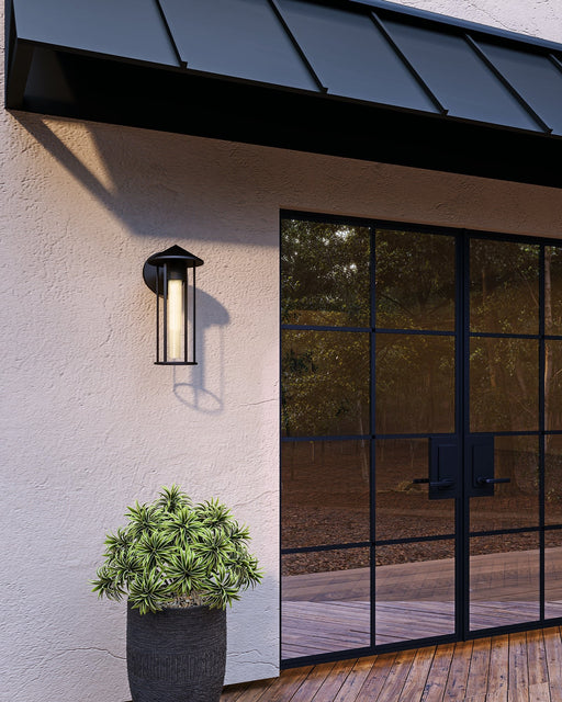 Tenko 12" Outdoor Wall Light in Black/Glossy Opal Glass