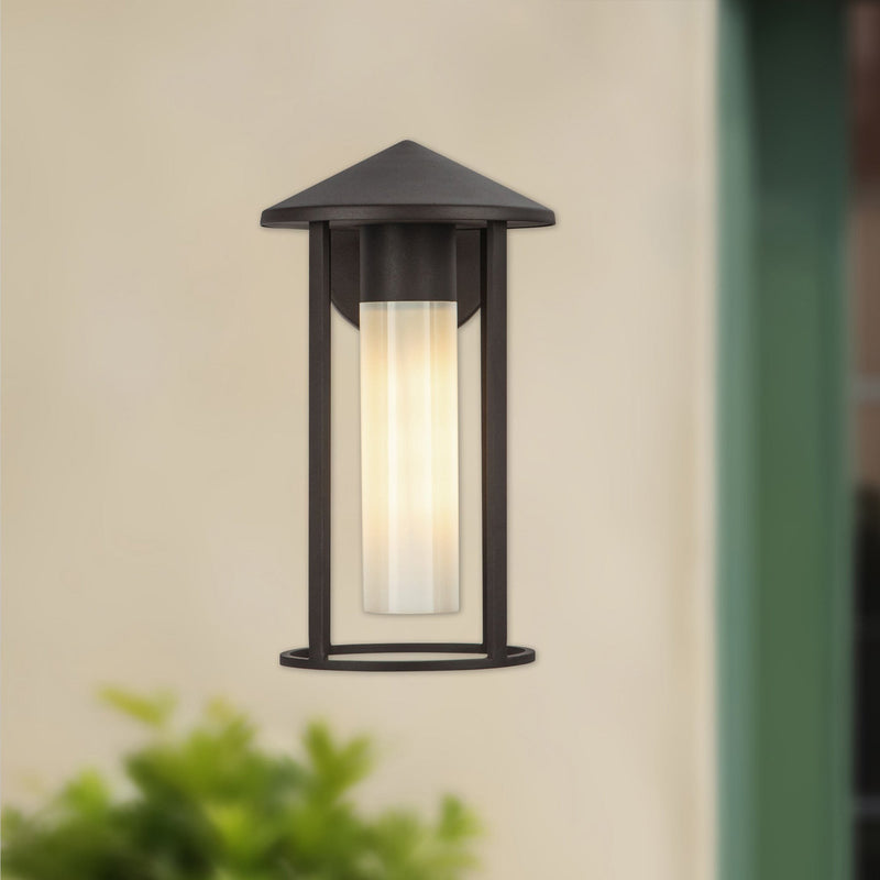 Tenko 12" Outdoor Wall Light in Bronze/Glossy Opal Glass