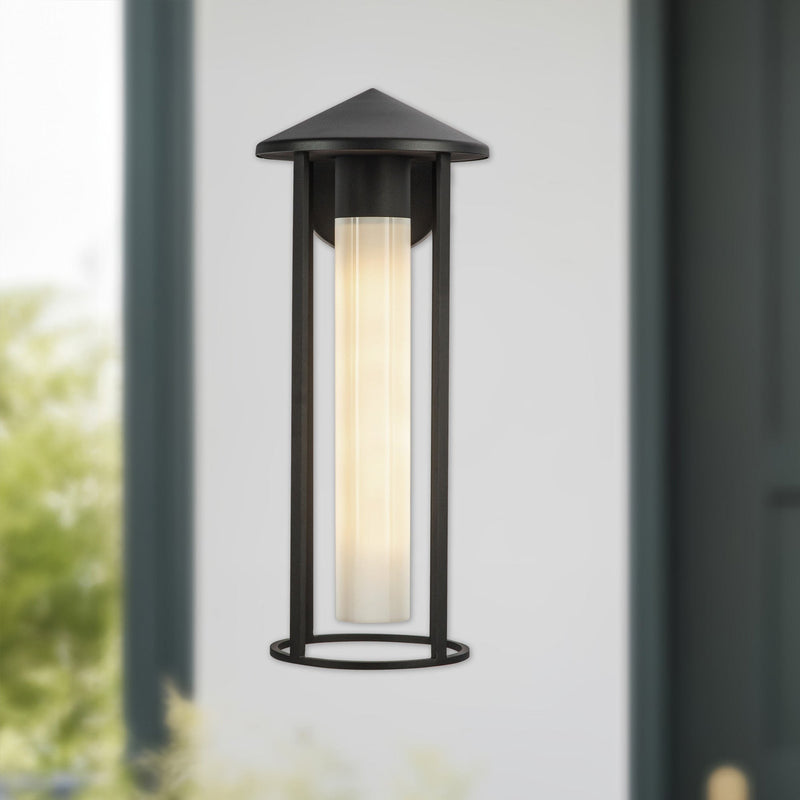 Tenko 18" Outdoor Wall Light in Black/Glossy Opal Glass