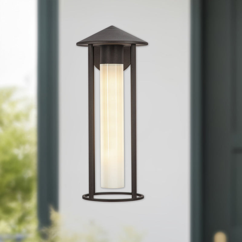 Tenko 18" Outdoor Wall Light in Bronze/Glossy Opal Glass