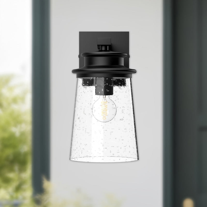 Quincy 6" Outdoor Wall Light in Clear Bubble Glass/Textured Black