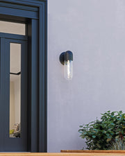 Lima 10" Outdoor Wall Light in Black/Clear Water Glass