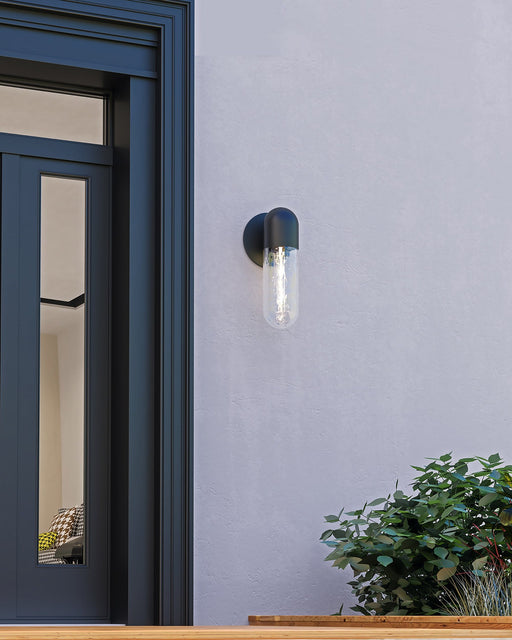 Lima 10" Outdoor Wall Light in Black/Clear Water Glass