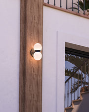 Peri 9" Outdoor Wall Light in Black/Opal Glass
