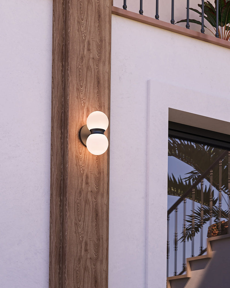 Peri 9" Outdoor Wall Light in Black/Opal Glass
