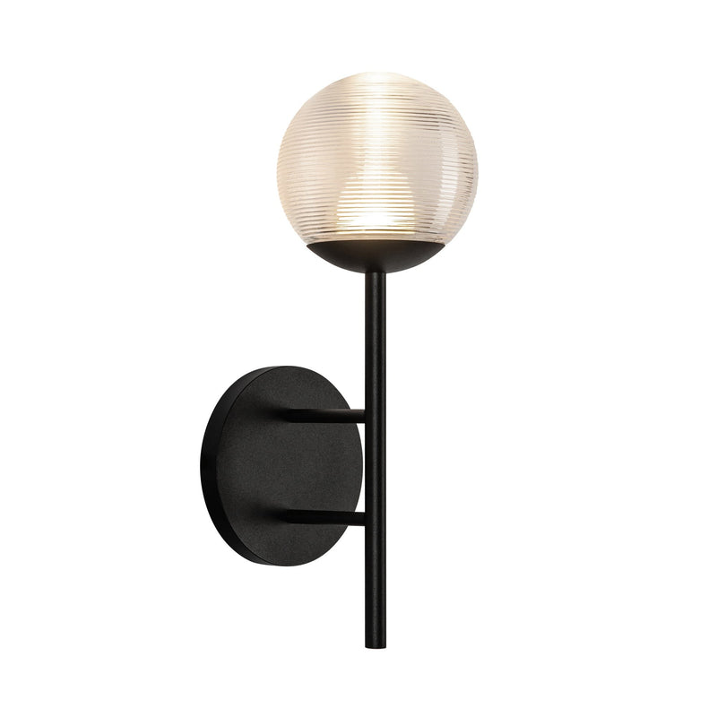 Claremont 13" Outdoor Wall Light in Black/Clear Ribbed Glass