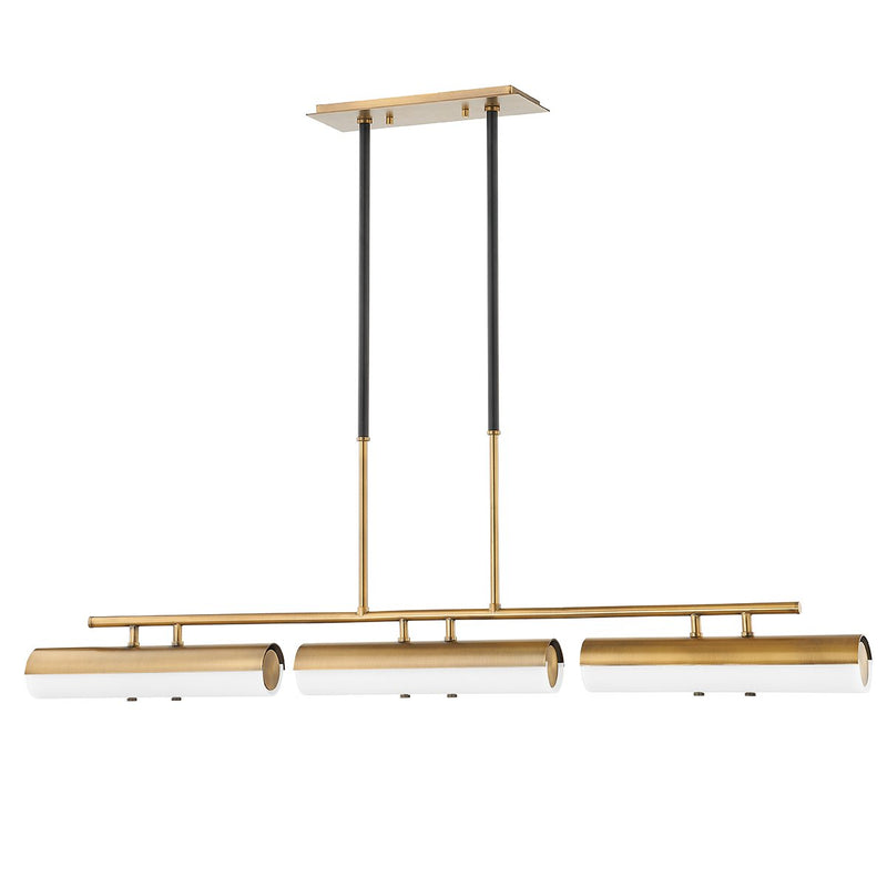Titus 3-Light Linear Pendant in Patina Brass / Soft Black
