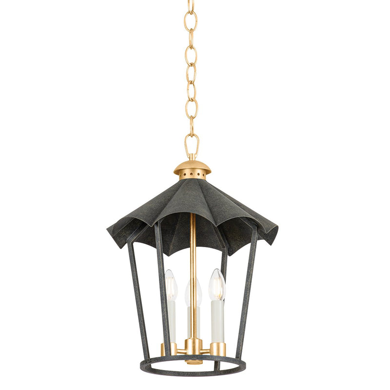 Wildomar 3-Light Lantern Pendant in Vintage Gold Leaf / French Iron