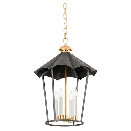Wildomar 4-Light Lantern Pendant in Vintage Gold Leaf / French Iron