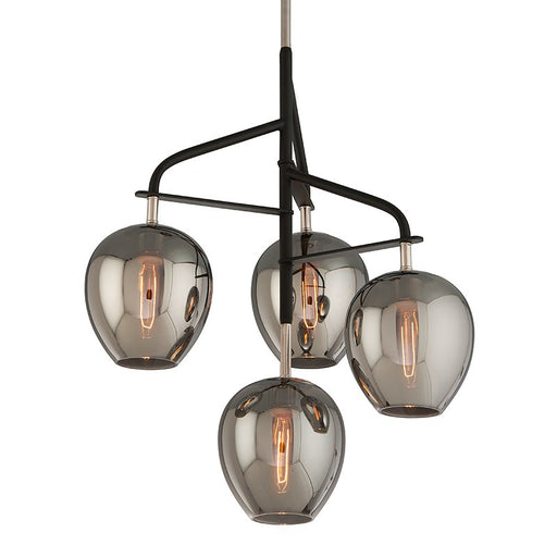 Odyssey 4-Light Small Chandelier in Texture Black / Polished Nickel