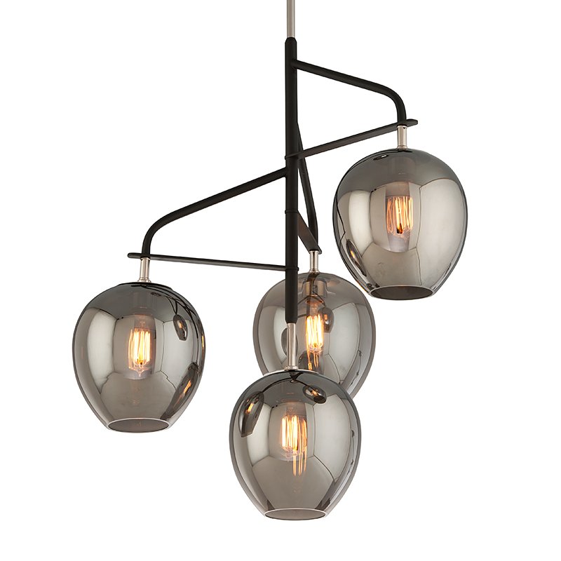 Odyssey 4-Light Large Chandelier in Texture Black / Polished Nickel