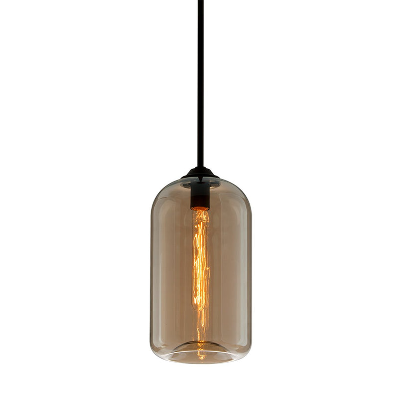 District 8" Glass Pendant in Soft Black