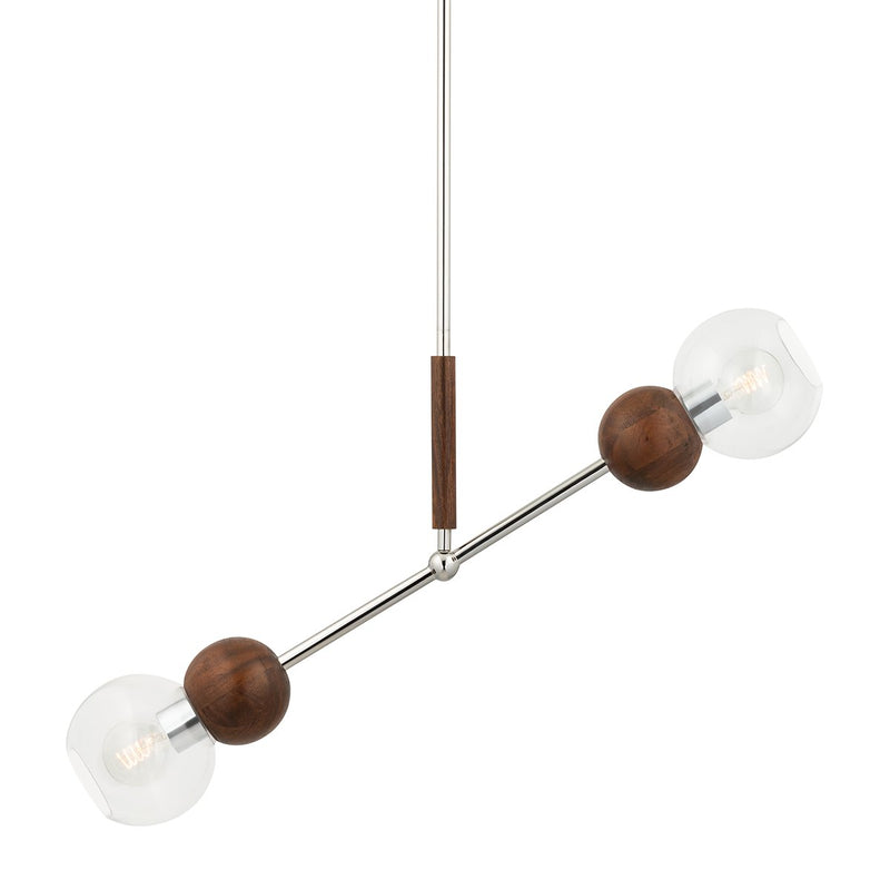 Arlo 2-Light Linear Pendant in Polished Stainless Steel / Natural Acacia