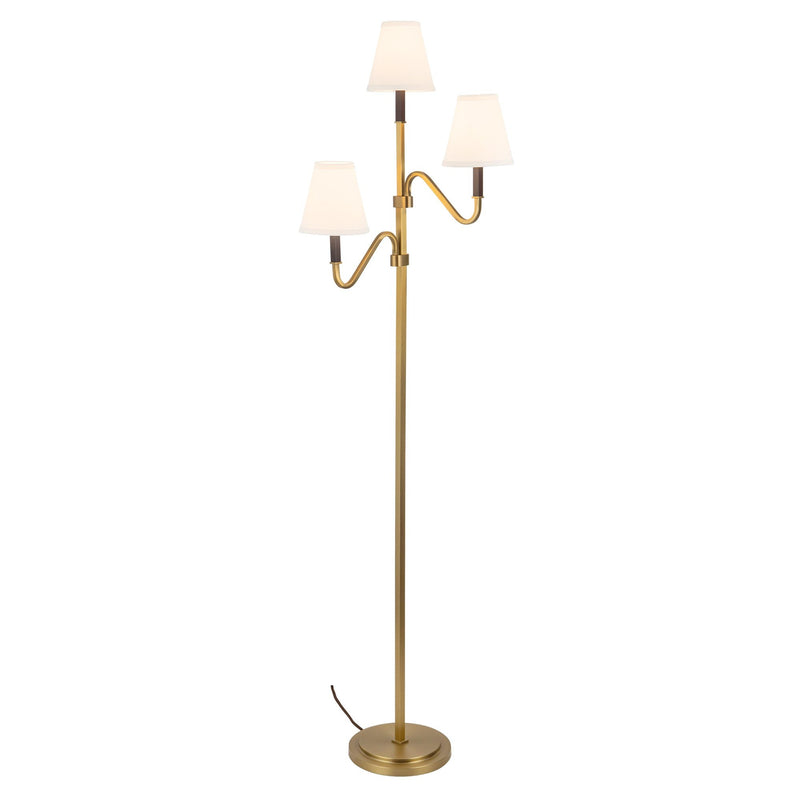 Sloan 68" 3-Light Floor Lamp in Brushed Gold/White Linen