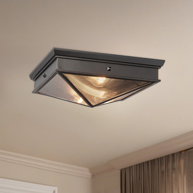 Cairo 15" 2-Light Flush Mount in Ribbed Glass/Urban Bronze