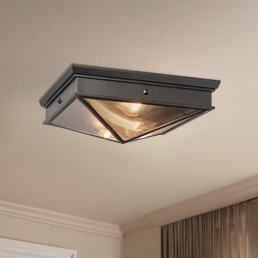 Cairo 15" 2-Light Flush Mount in Ribbed Glass/Urban Bronze