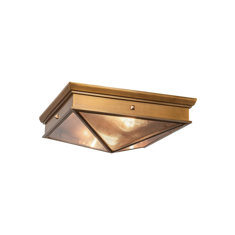 Cairo 15" 2-Light Flush Mount in Ribbed Glass/Vintage Brass
